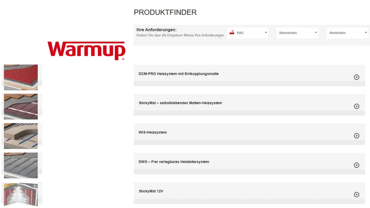 Button für Warmup Produktfinder