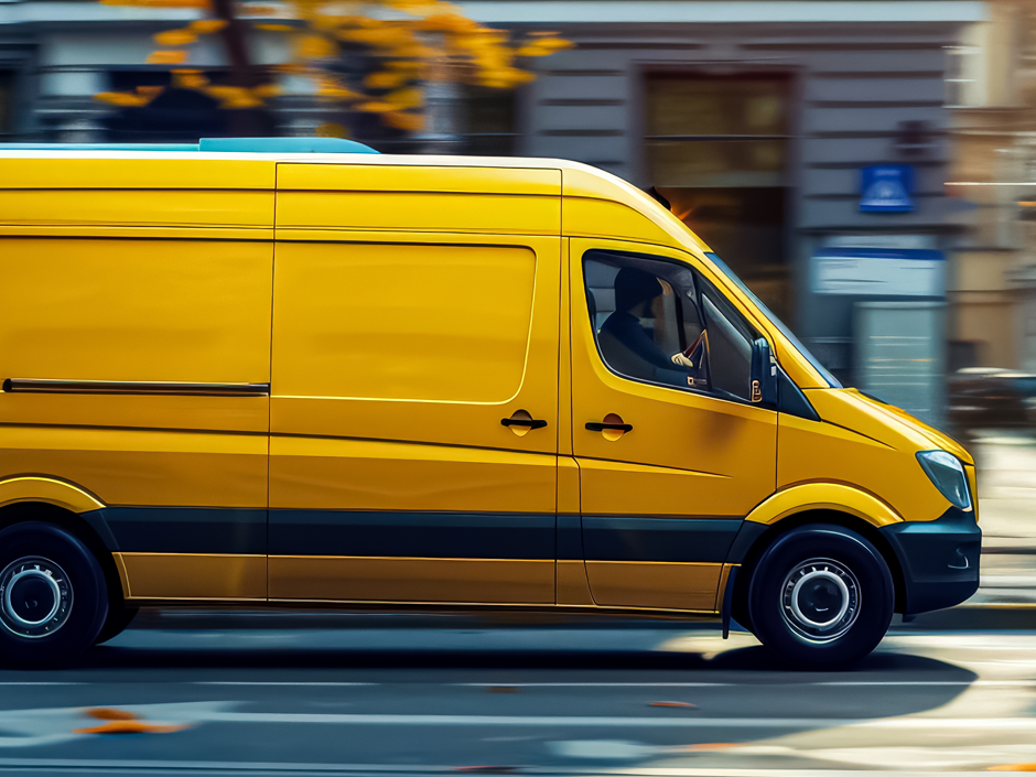 Abbildung gelber Transporter für Lieferung per Paketdienstleister