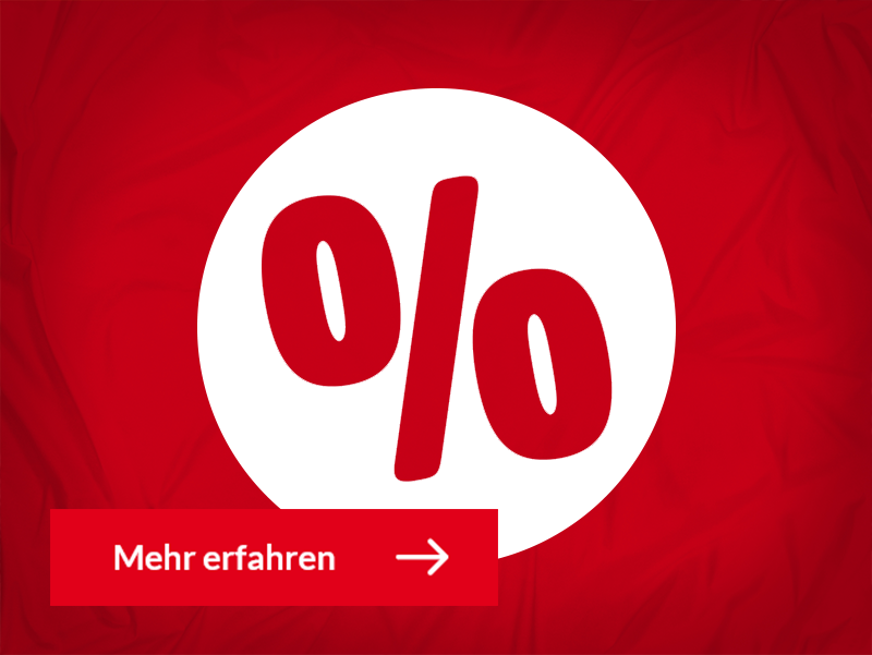 weisses Prozentzeichen auf rotem Hintergrund für Sales-Angebote